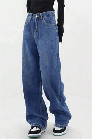 Y2k Mavi Yıkamalı Baggy Jean