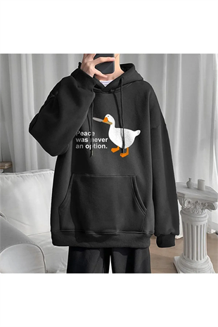 Y2k Oversize Bol Unisex Kapüşonlu Duck Peace Baskılı Sweatshirt