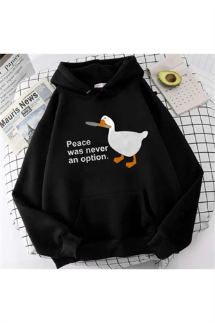 Y2k Oversize Bol Unisex Kapüşonlu Duck Peace Baskılı Sweatshirt