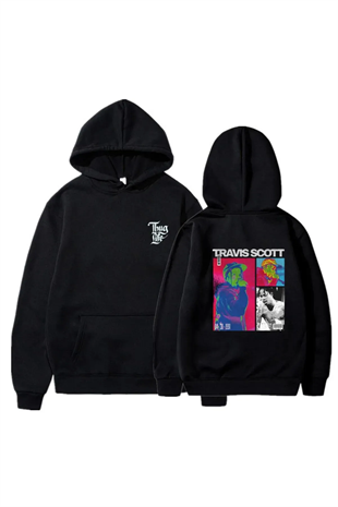 Y2k Oversize Bol Unisex Kapüşonlu Travis Scott Baskılı Sweatshirt