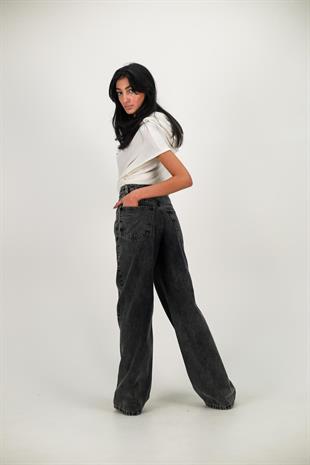 Y2k Siyah Baggy Unisex Yıkamalı Anime Baskılı Detail Pantolon