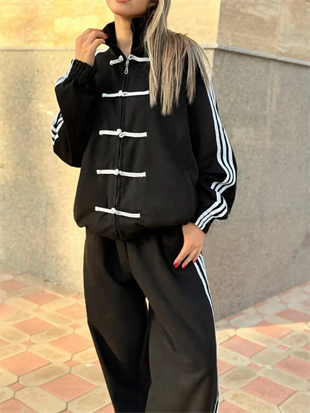 Y2k Üç Çizgili Siyah Vintage Oversize Unisex Ceket (3 iplik)