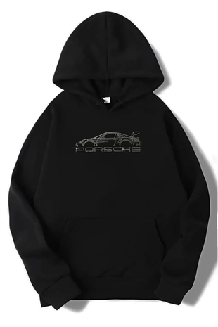 Y2K Unisex Oversize Taşlı Porsche Hoodie Sweatshirt