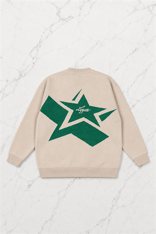Y2K Vintage Harajuku Star Capitol Ön Arka Baskılı Unisex Oversize Ecru Kazak