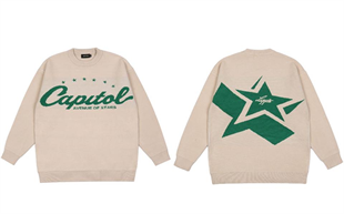Y2K Vintage Harajuku Star Capitol Ön Arka Baskılı Unisex Oversize Ecru Kazak