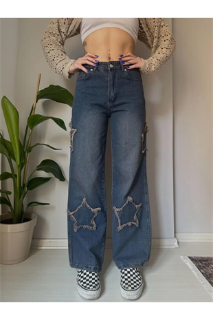 Y2k Yıldız Detail Bol Paça Relax Unisex Tech Pantolon