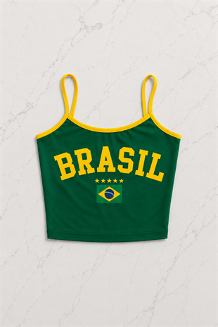 Yeşil Brasil Askılı Crop - Şort Takım