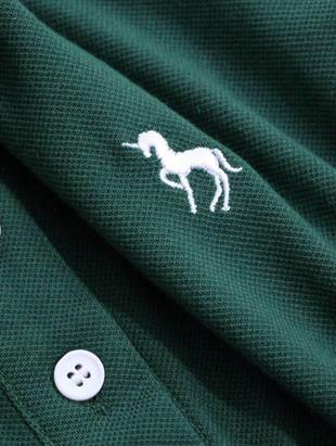 Yeşil Tek Boynuzlu At Baskılı Polo Yaka Düğmeli Uzun Kol Tshirt