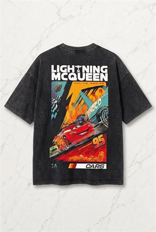 Yıkamalı McQueen Baskılı Unisex Oversize T-shirt