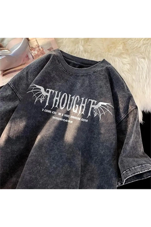 Yıkamalı Streetwear Rose Baskılı Unisex Oversize Vintage T-shirt