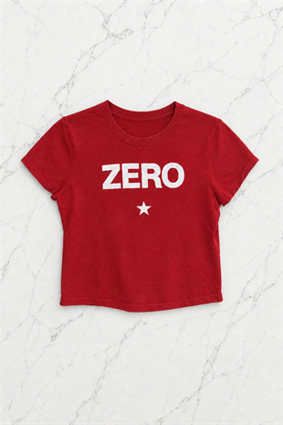 Zero Baskılı Kırmızı Crop Bluz