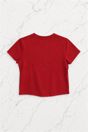 Zero Baskılı Kırmızı Crop Bluz