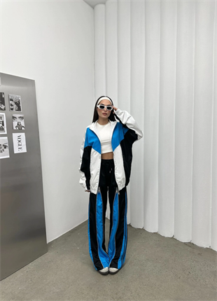 Zipper Detail Siyah Mavi Unisex Oversize Eşofman
