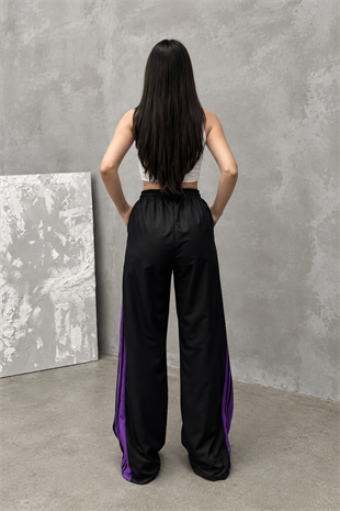 Zipper Detail Siyah Mor Unisex Oversize Eşofman