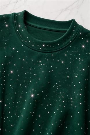 Zümrüt Shine Parıltılı Simli Oversize Unisex T-shirt