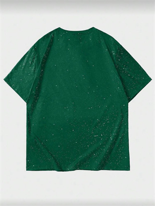 Zümrüt Shine Parıltılı Simli Oversize Unisex T-shirt