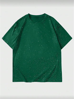 Zümrüt Shine Parıltılı Simli Oversize Unisex T-shirt