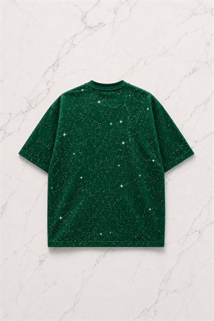 Zümrüt Shine Parıltılı Simli Oversize Unisex T-shirt