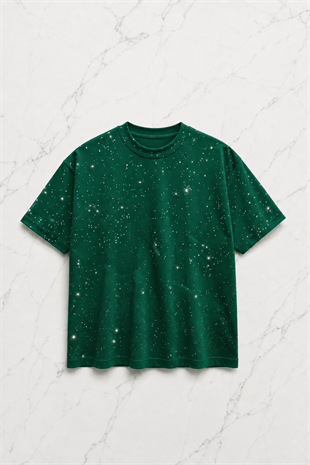 Zümrüt Shine Parıltılı Simli Oversize Unisex T-shirt