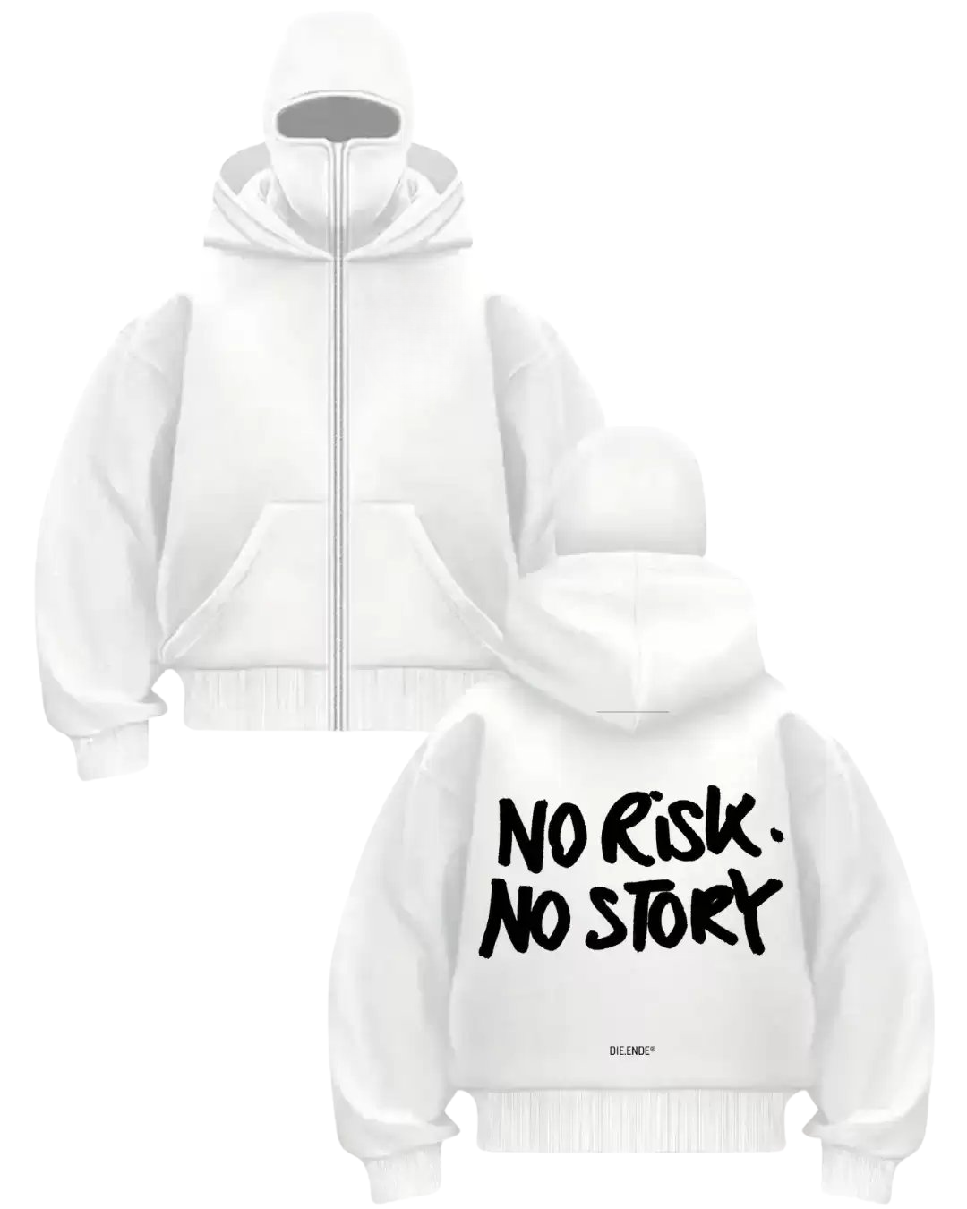  Beyaz No Risk No Story Baskılı Kar Maskeli Unisex Sweatshirt Hırka