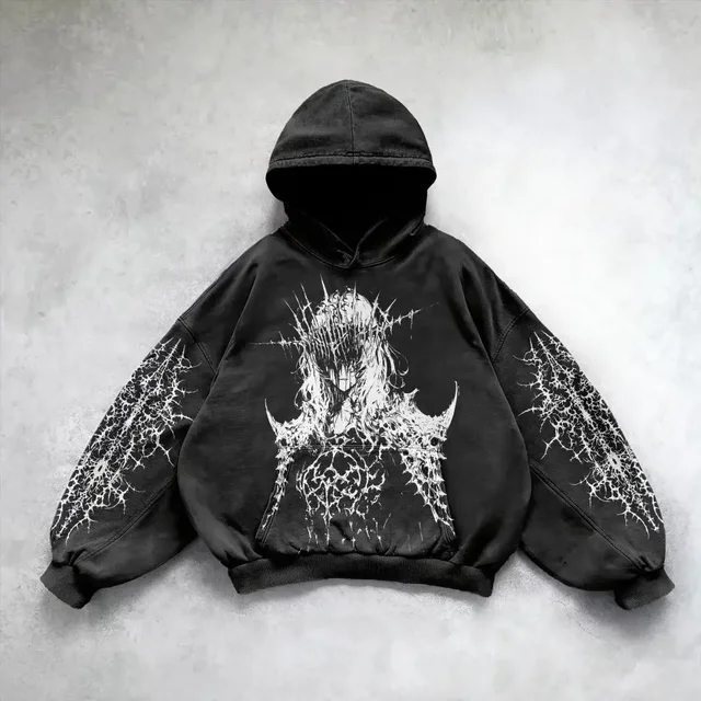  Siyah Anime Gothic Kapüşonlu Sweatshirt
