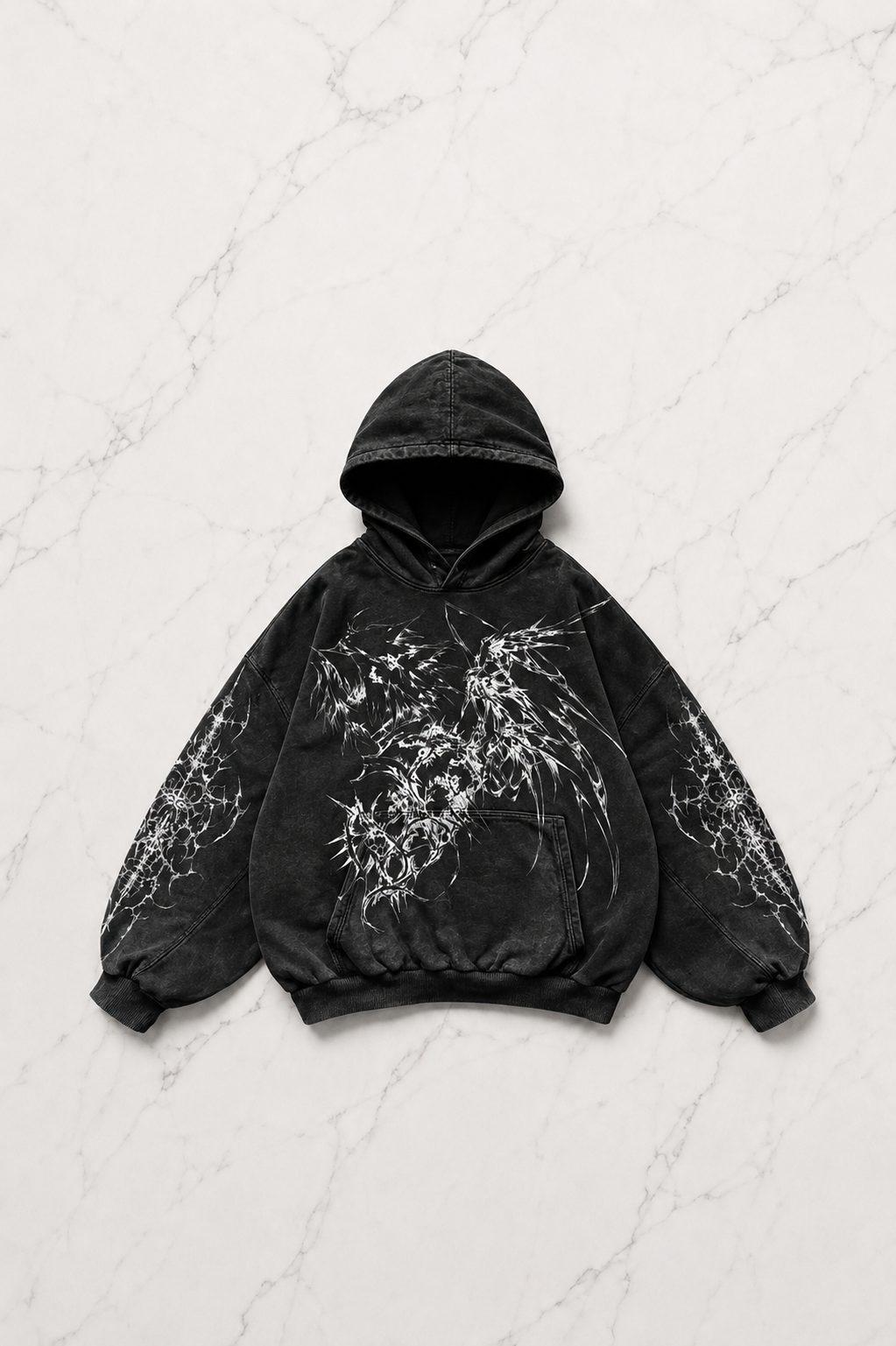  Siyah Punk Anime Detail Gothic Kapüşonlu Sweatshirt