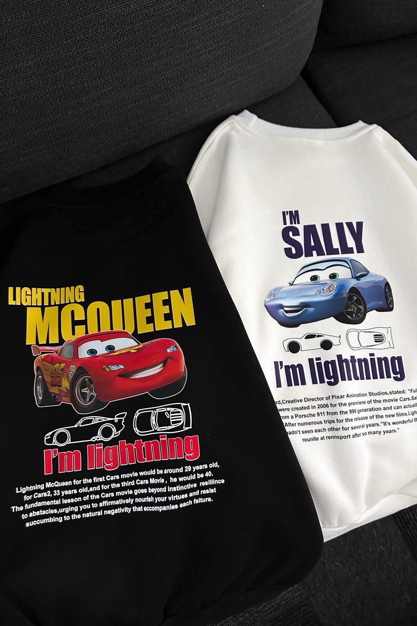 3 İplik Şardonlu Sally Car & Mcqueen Car Çift Sevgili Sweatshirt