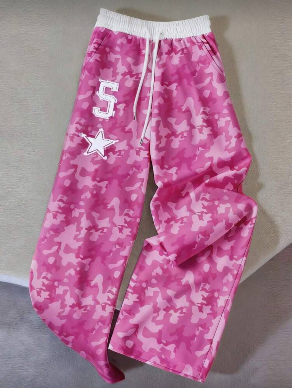 5 Star Pembe Kamuflaj Nakışlı Baggy Unisex Eşofman Altı