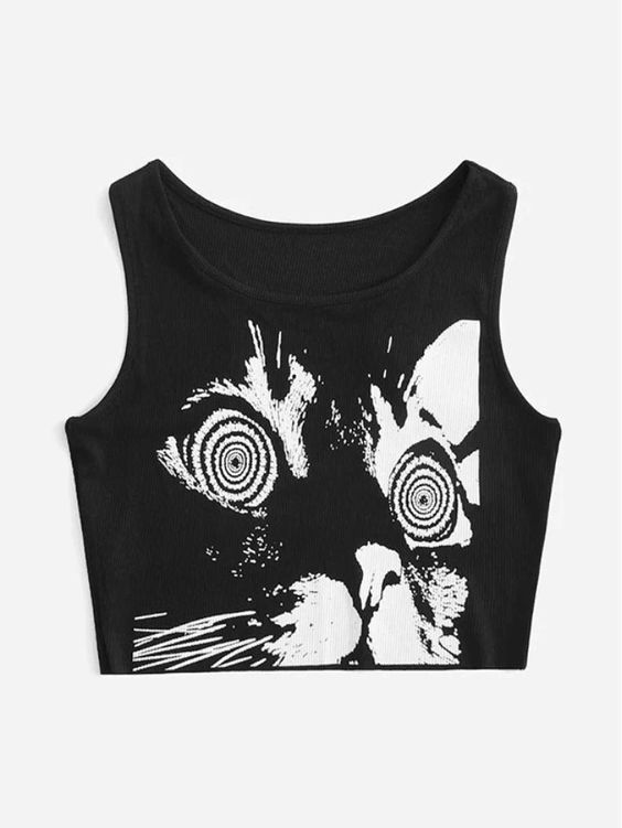 Abstract Print Black Detail Crop Top