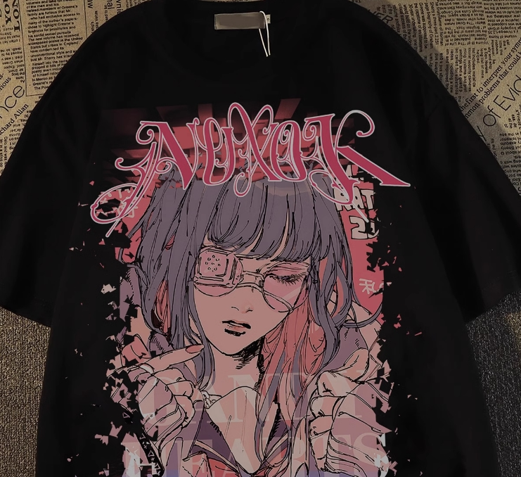 Angels Anime Oversize Unisex Siyah T-shirt