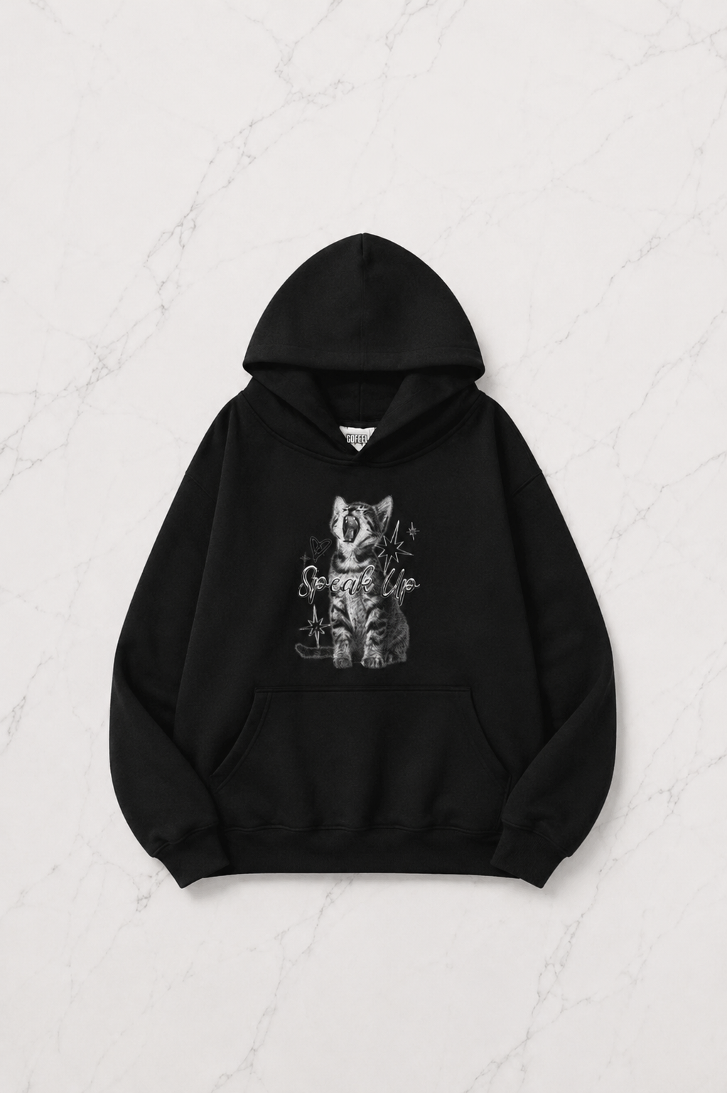 Angry Cat Siyah Kapüşonlu Oversize Unisex Sweatshirt