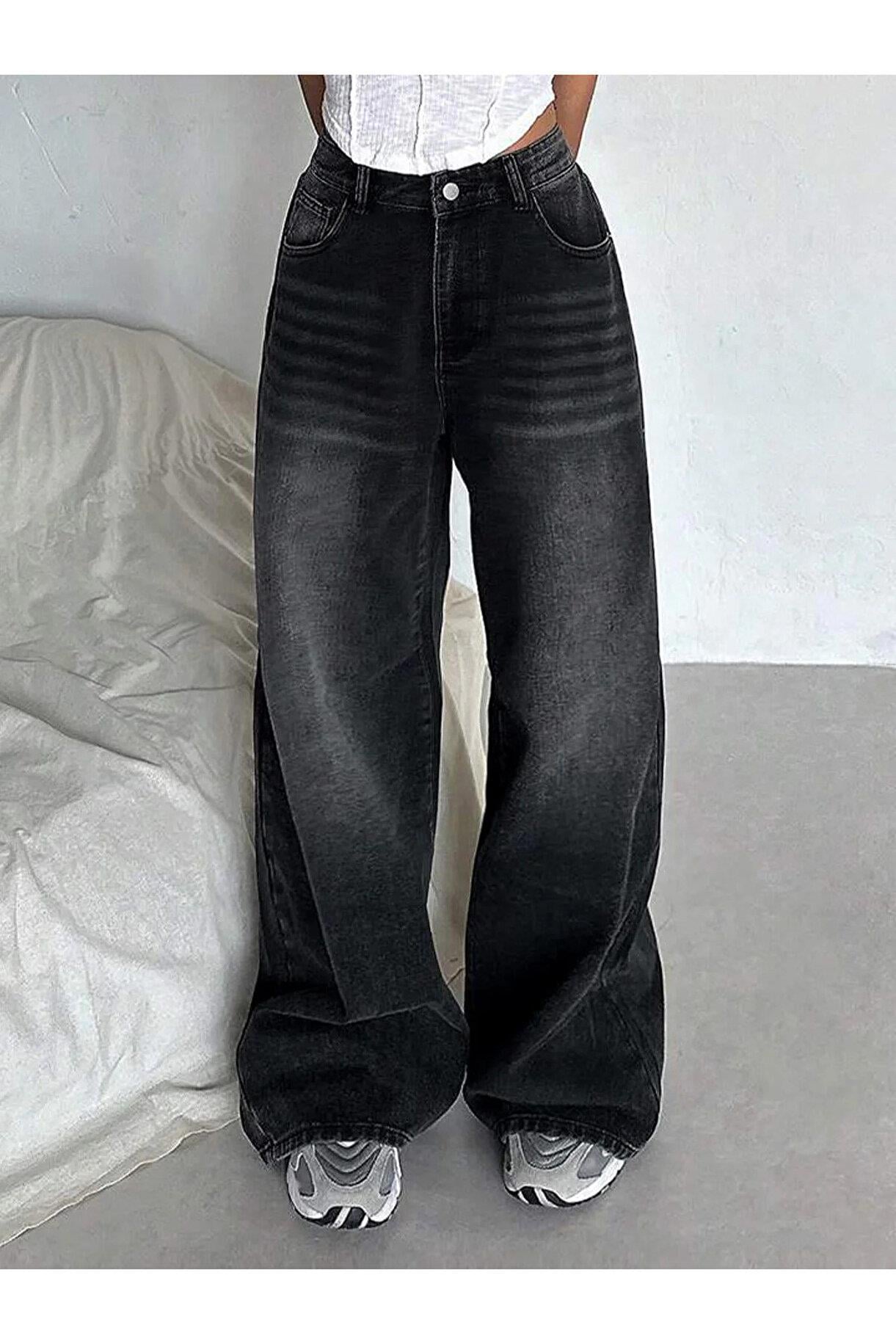 BAGGY SİYAH RETRO YIKAMALI JEAN PANTOLON