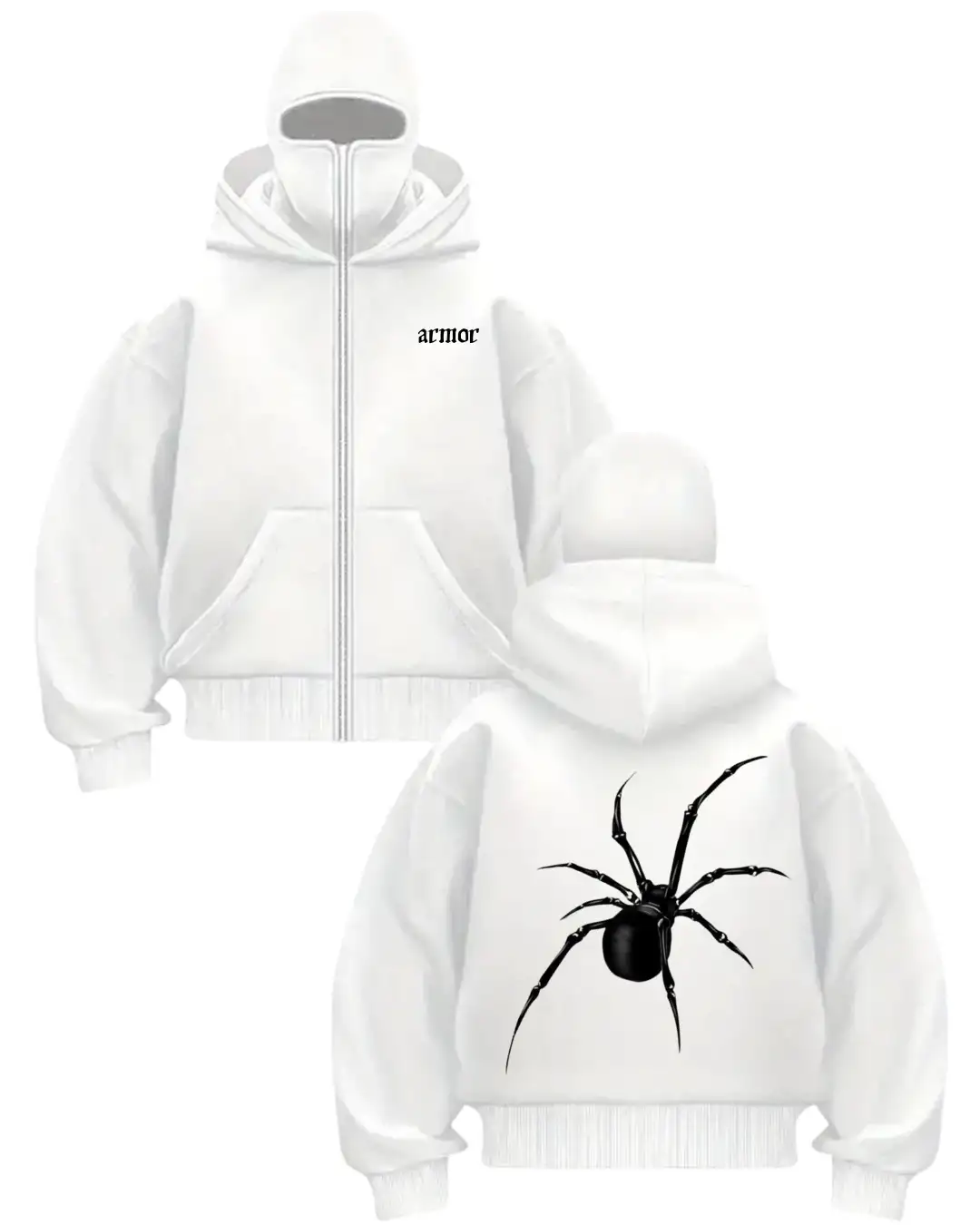 Beyaz Armor Spider Baskılı Kar Maskeli Unisex Sweatshirt Hırka