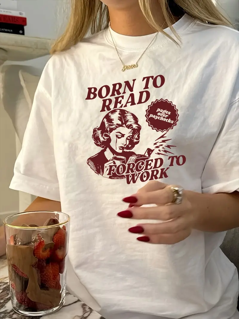 Beyaz Born To Read Baskılı Kısa Kol Oversize T-Shirt