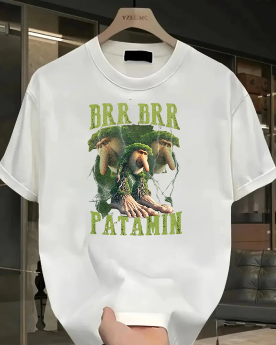 Beyaz Brr Brr Patamin Baskılı Yıkamalı Vintage Unisex Oversize T-Shirt