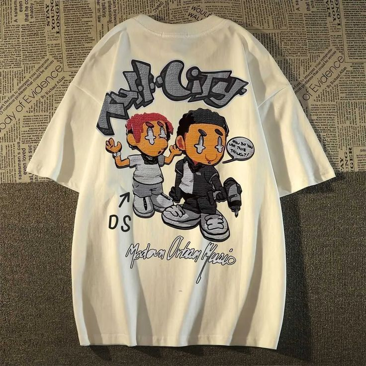 Beyaz Cartoon Man Baskılı Kısa Kol Oversize T-Shirt