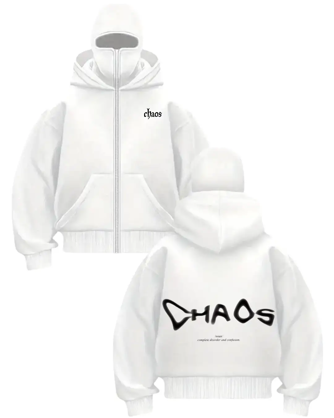 Beyaz Chaos Baskılı Kar Maskeli Unisex Sweatshirt Hırka