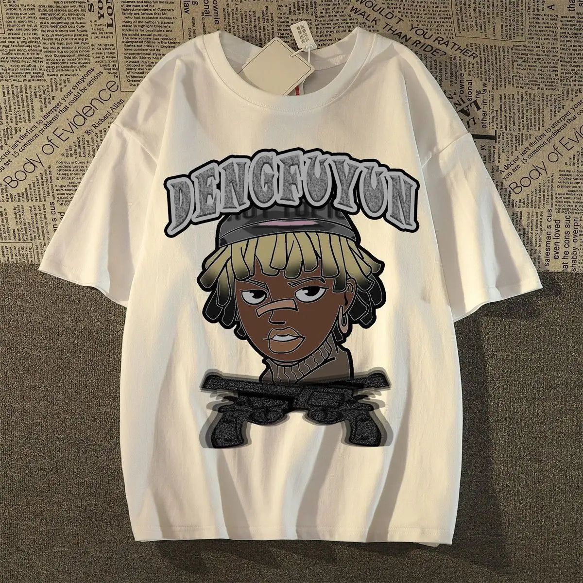 Beyaz Dengfuyun Hip Hop Kısa Kol Oversize T-Shirt