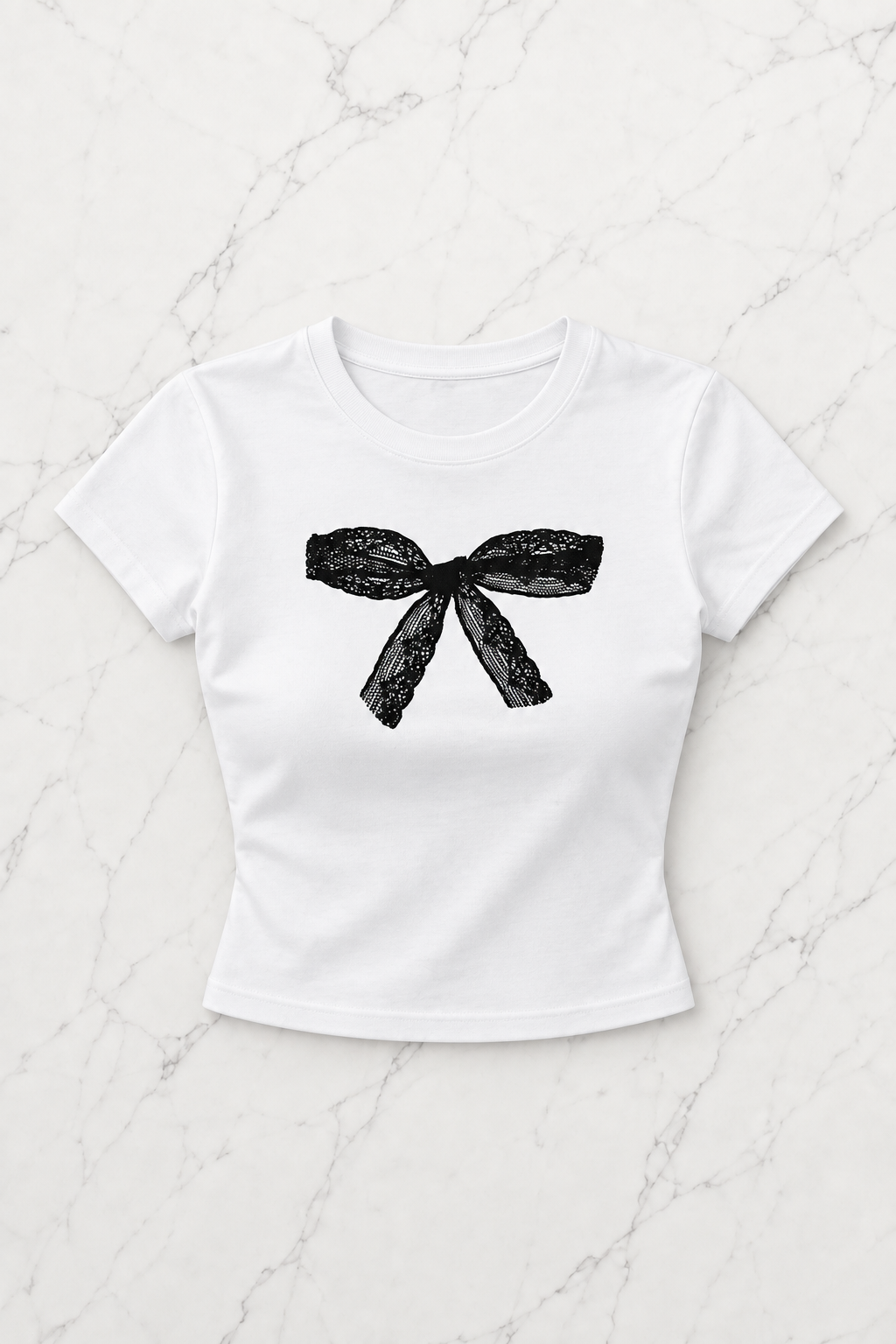 Beyaz Lace Bow Graphic Crop