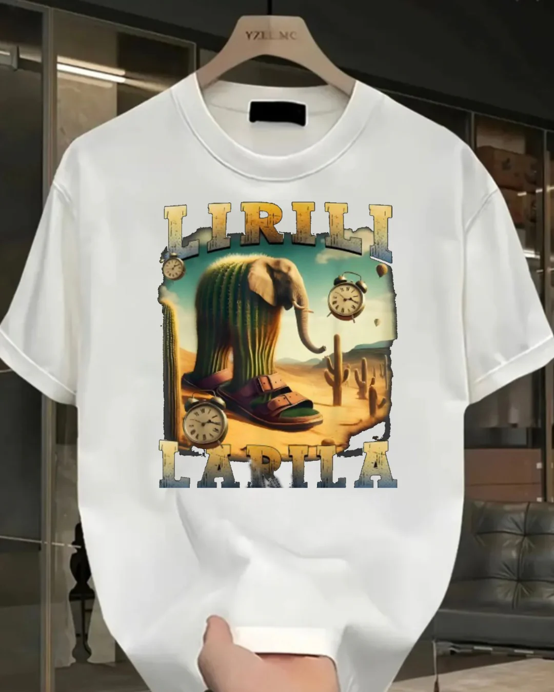 Beyaz Lirili Larila Baskılı Yıkamalı Vintage Unisex Oversize T-Shirt