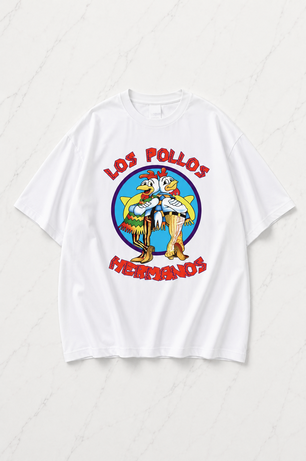 Beyaz Los Pollos Baskılı Unisex Oversize T-shirt