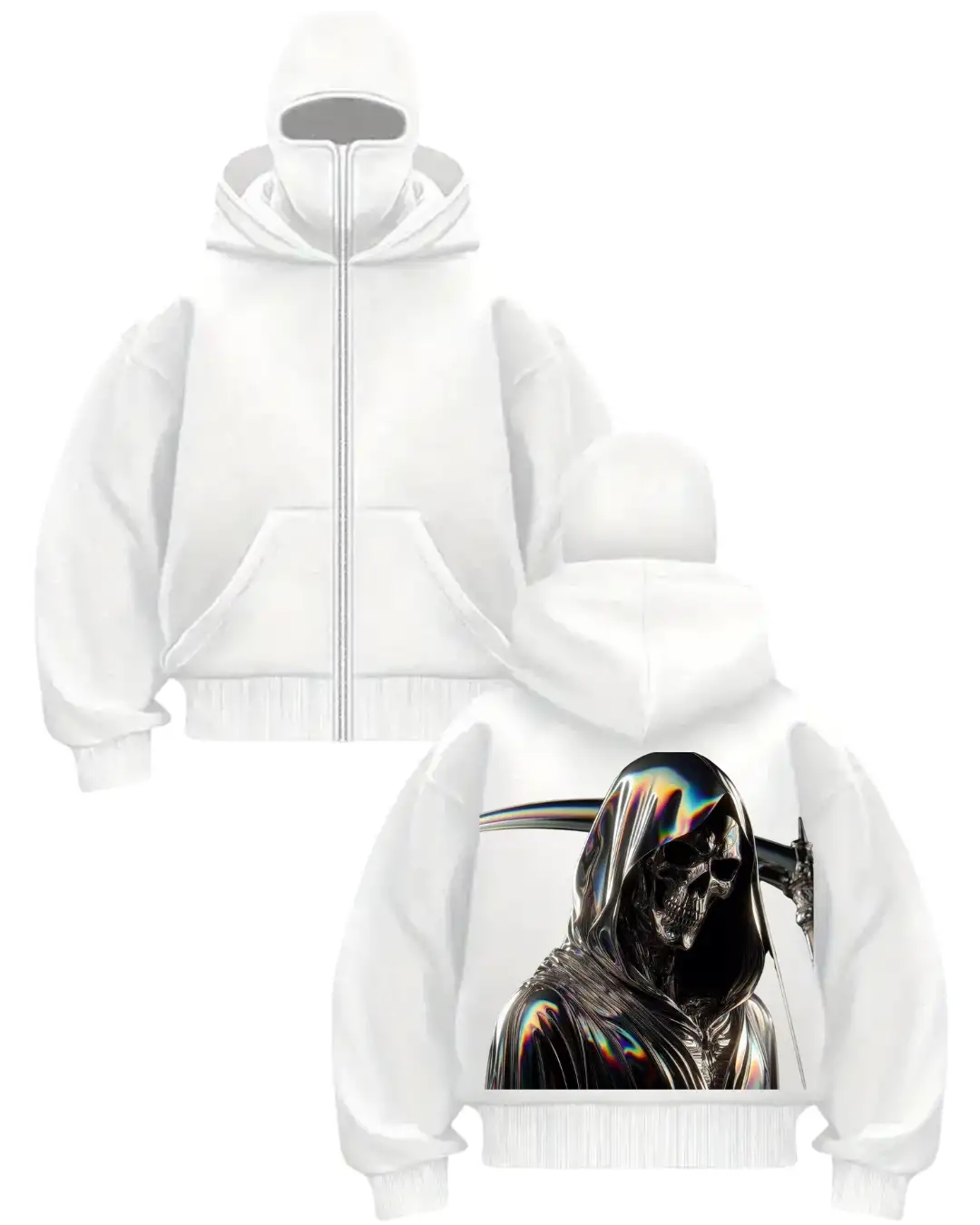 Beyaz Ölüm Meleği Baskılı Kar Maskeli Unisex Sweatshirt Hırka