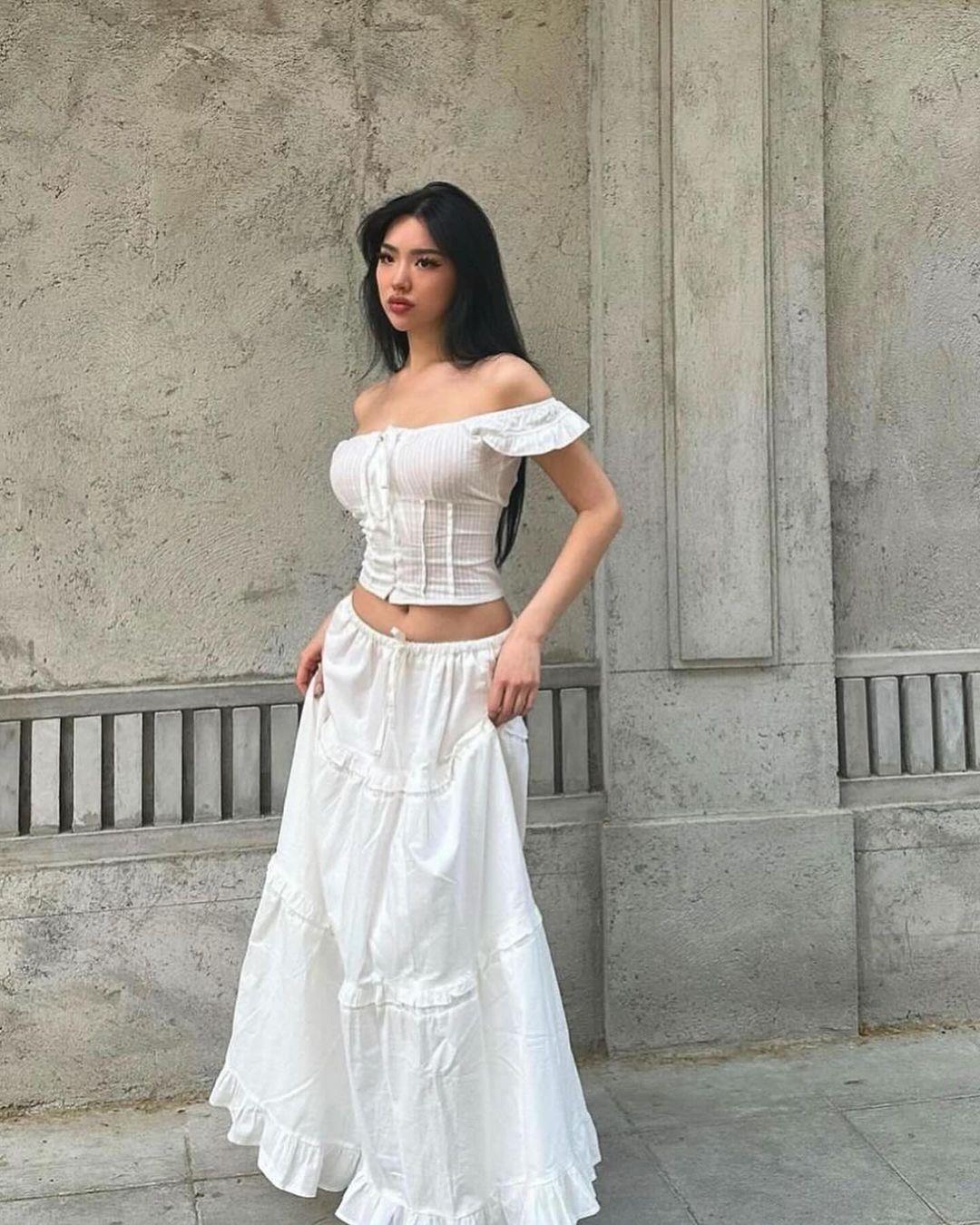 Beyaz Ruffle Maxi Lenght Etek