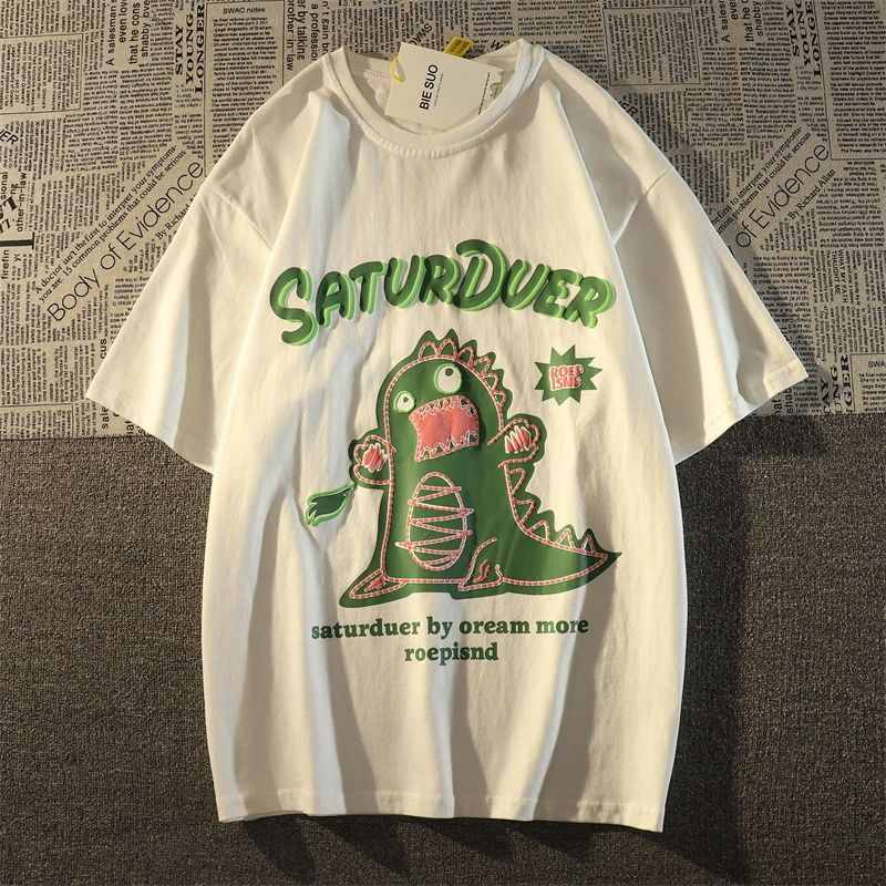 Beyaz SaturDuer Baskılı Kısa Kol Oversize T-Shirt