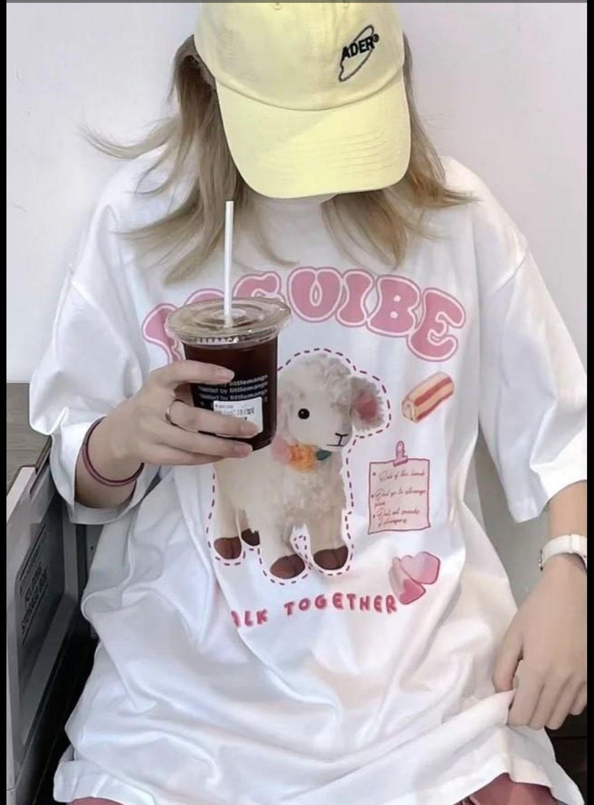 Beyaz Sheep Detail Oversize Unisex T-shirt