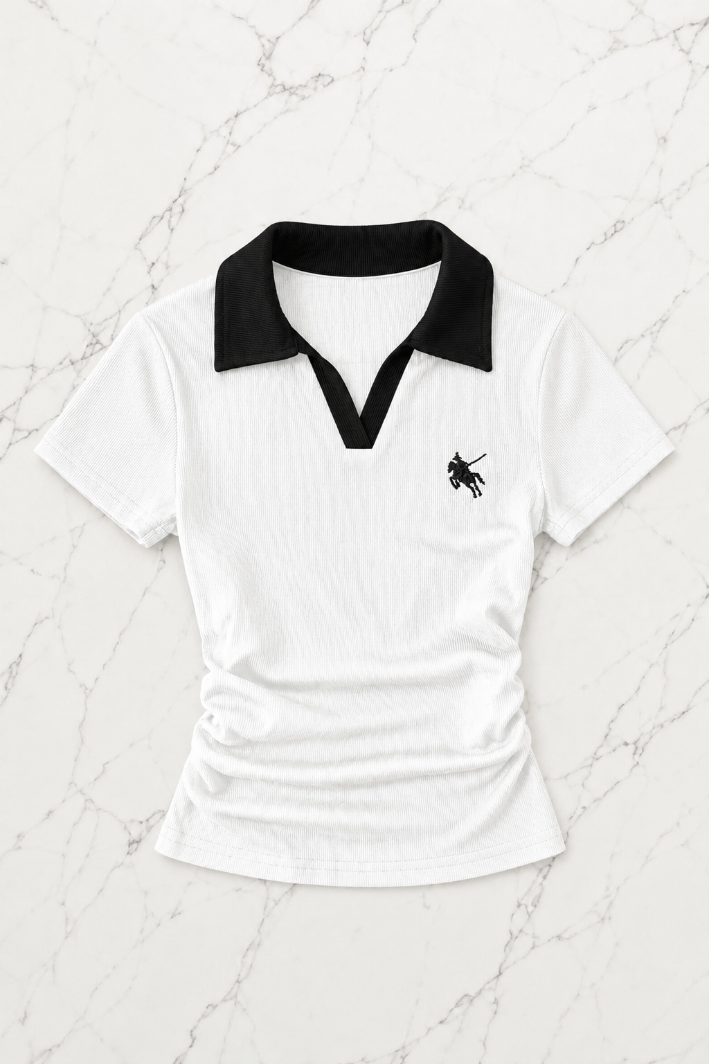 Beyaz Solo Polo Yaka Beyaz Yakalı Bluz