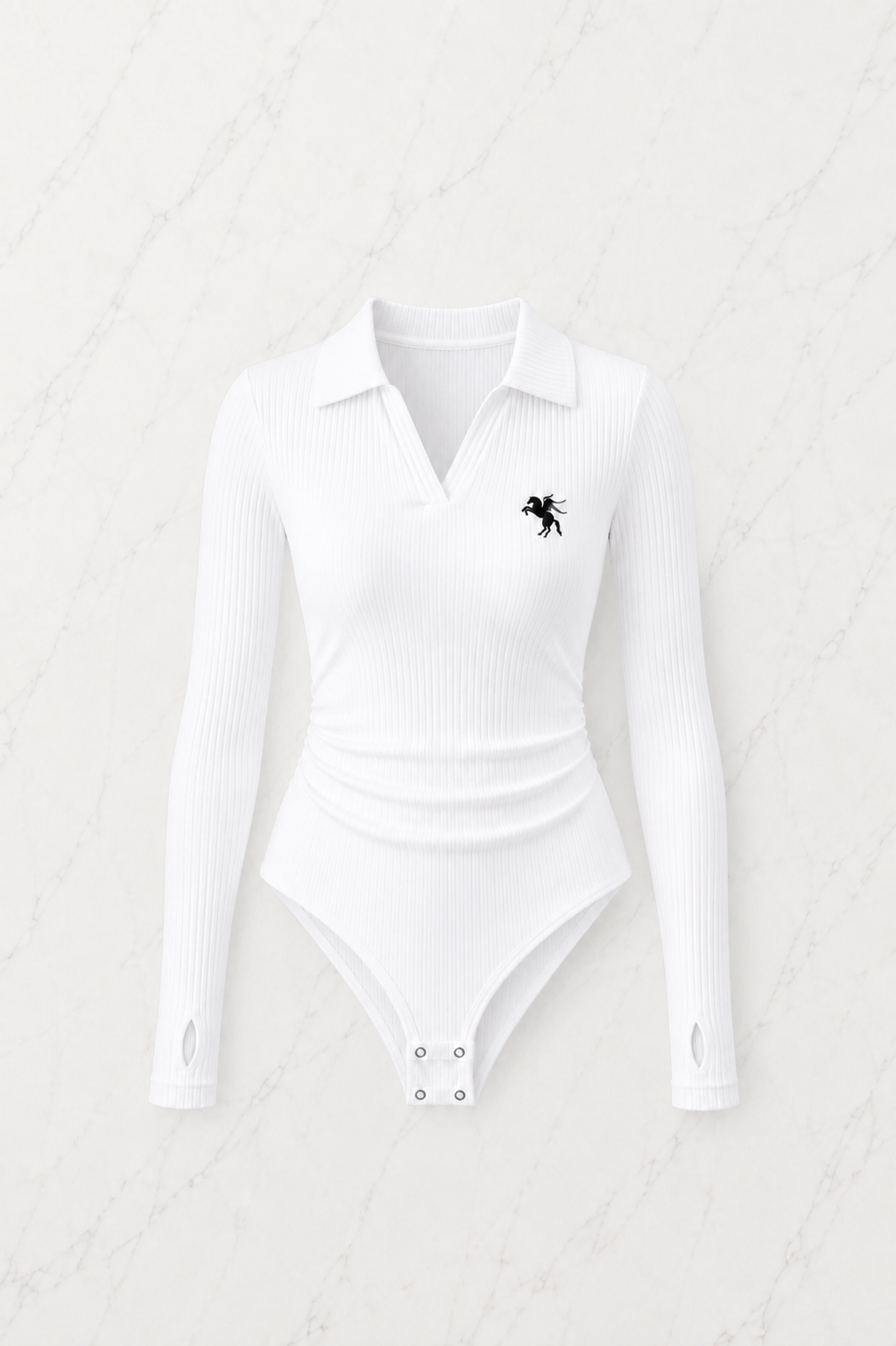 Beyaz Steed Polo Yaka Parmak Geçirme Detaylı Bluz