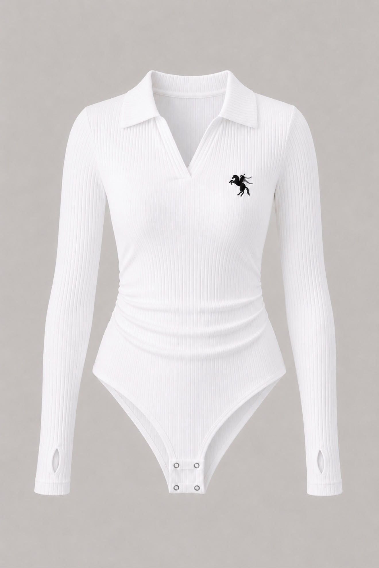 Beyaz Steed Polo Yaka Parmak Geçirme Detaylı Bluz