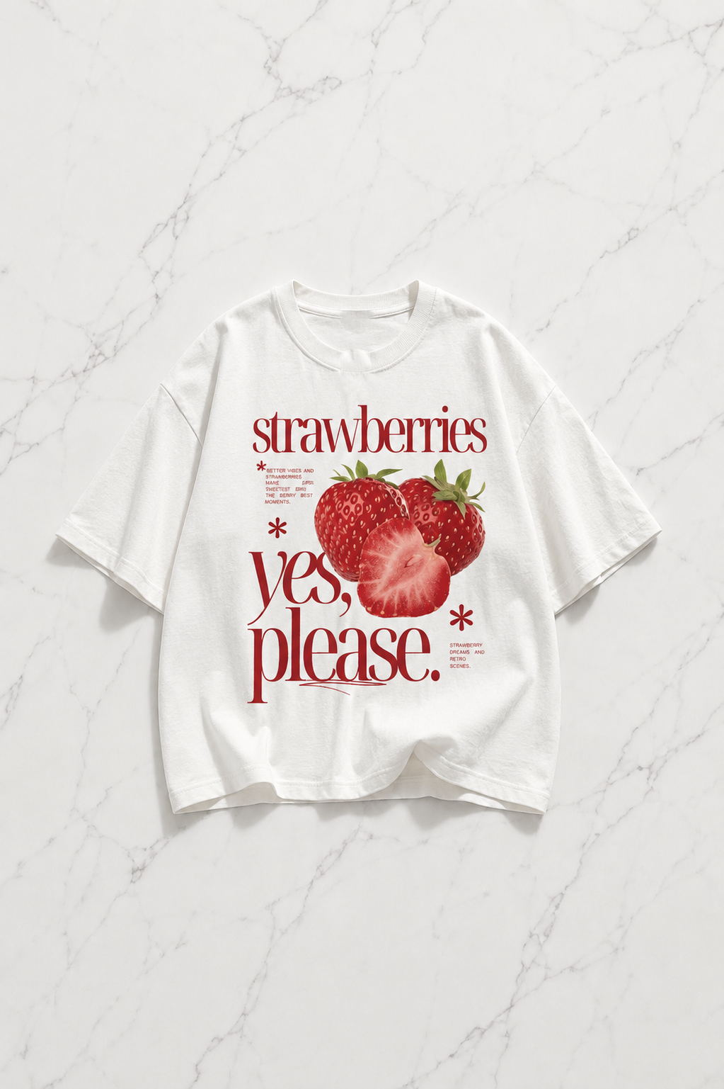Beyaz Strawberries Baskılı Kısa Kol Oversize T-Shirt