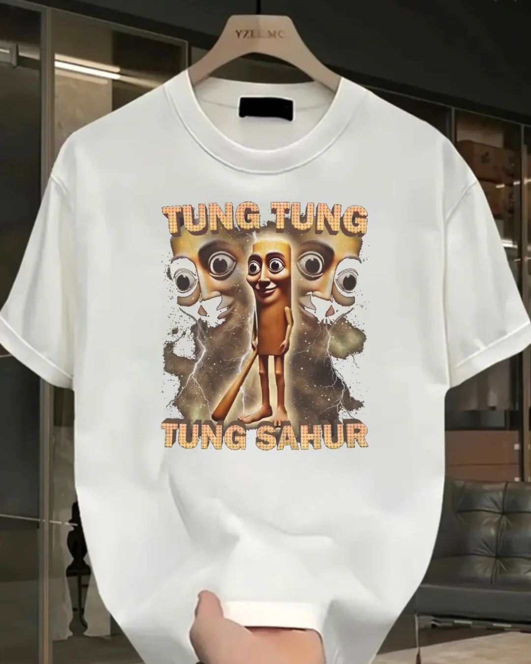 Beyaz Tung Tung Tung Sahur Baskılı Yıkamalı Vintage Unisex Oversize T-Shirt